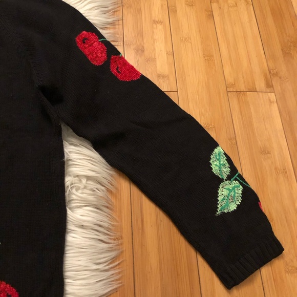 Vintage Quacker Factory Cherry Novelty Embroidered Black Knit Ugly Sweater L - Picture 9 of 9